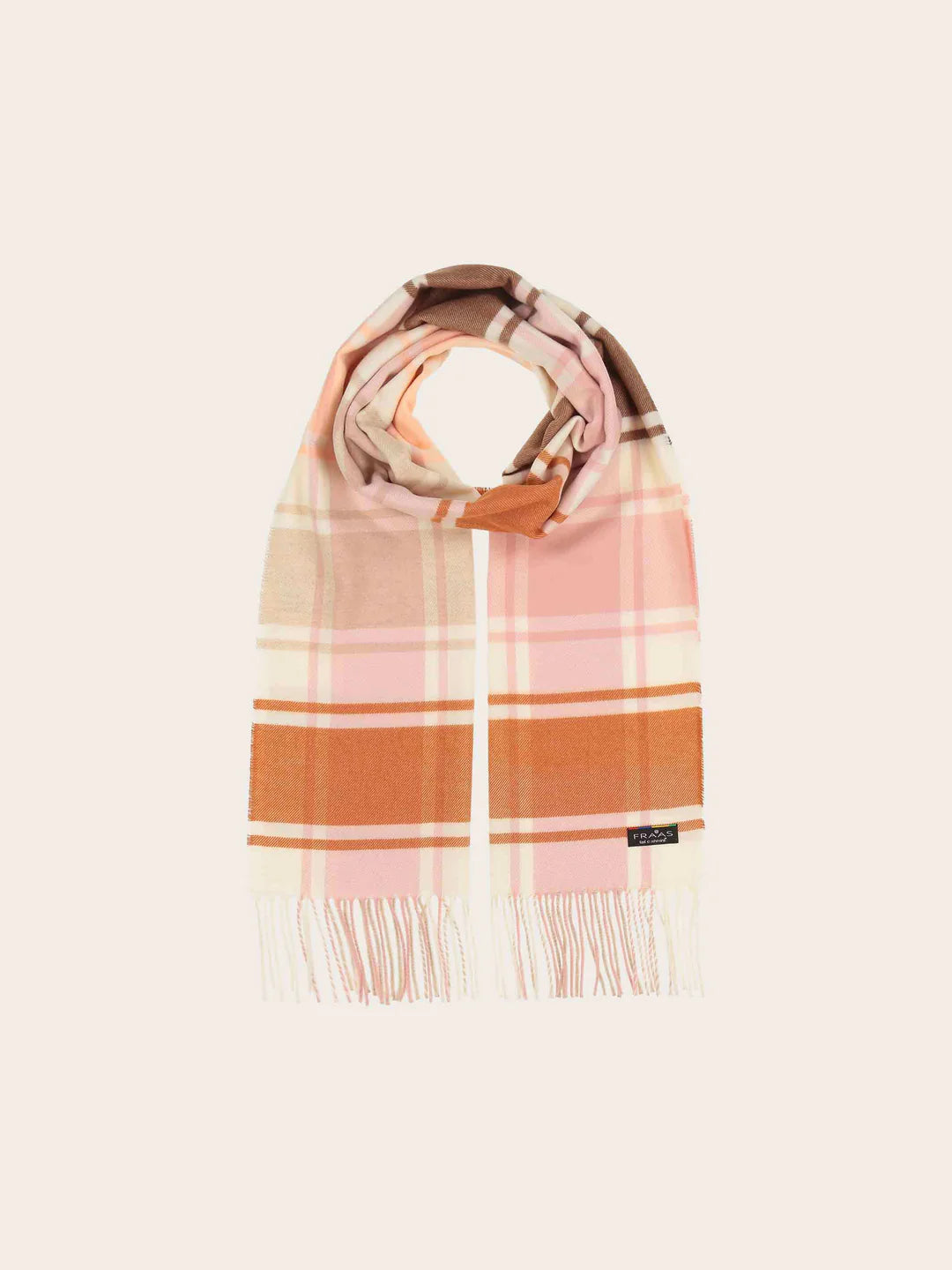 Fraas Cashmink Scarf with Colourful Checks  625521-71  Cashew