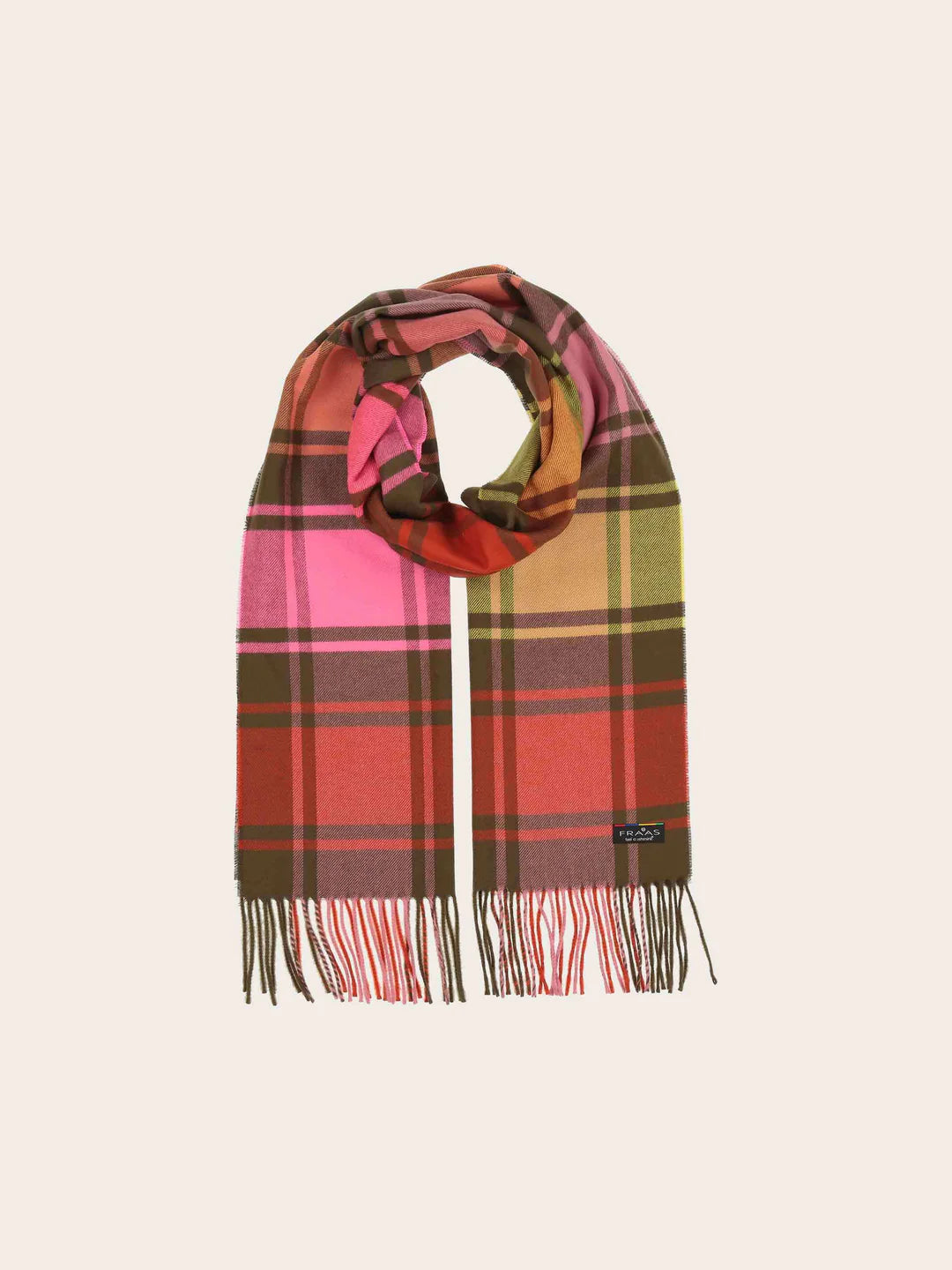 Fraas Cashmink Scarf with Colourful Checks  625521-753 Safari Green