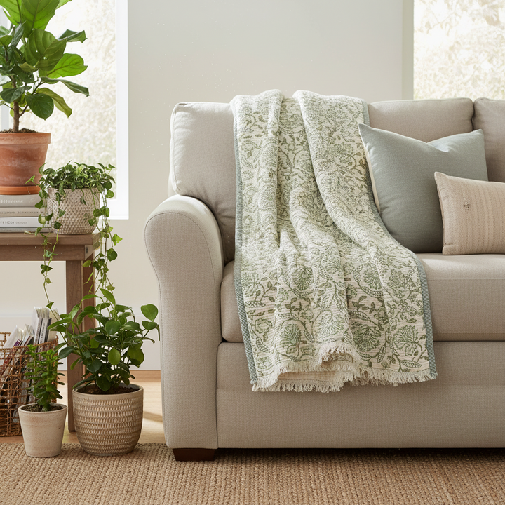Abbott Evelyn Green Floral Throw