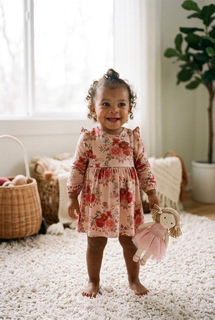 Angel Dear Baby Girl Long Sleeve Ruffle Bodysuit Dress    970-F26-SFL   Sabrina Floral
