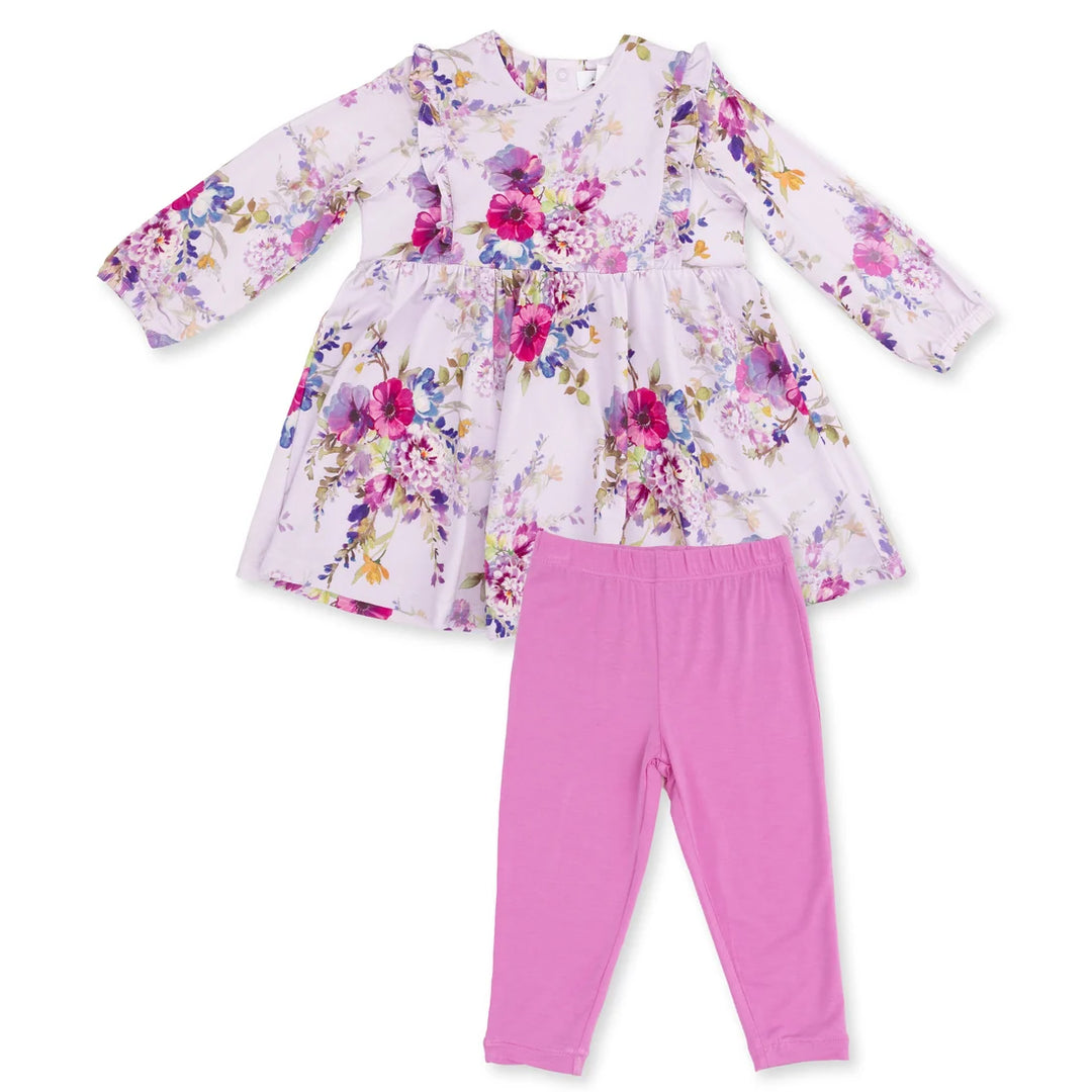 Angel Dear Baby Girl Long Sleeve Ruffle Dress & Legging Set   976-F26-DFL   Dahlia Floral