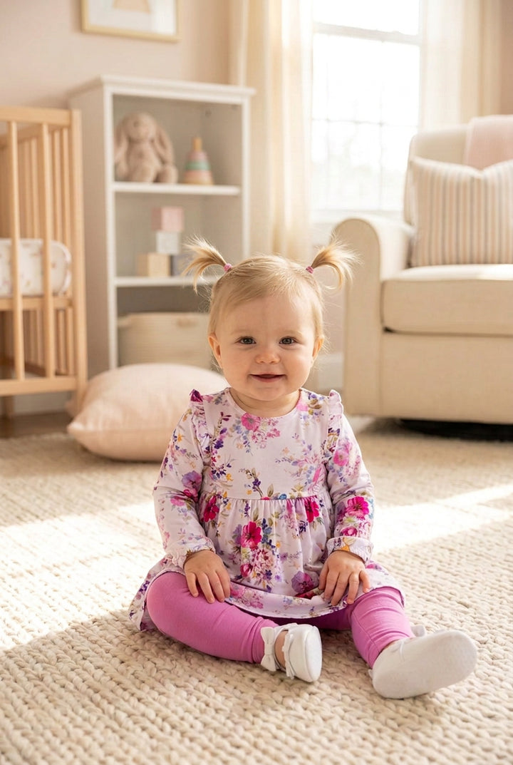 Angel Dear Baby Girl Long Sleeve Ruffle Dress & Legging Set   976-F26-DFL   Dahlia Floral