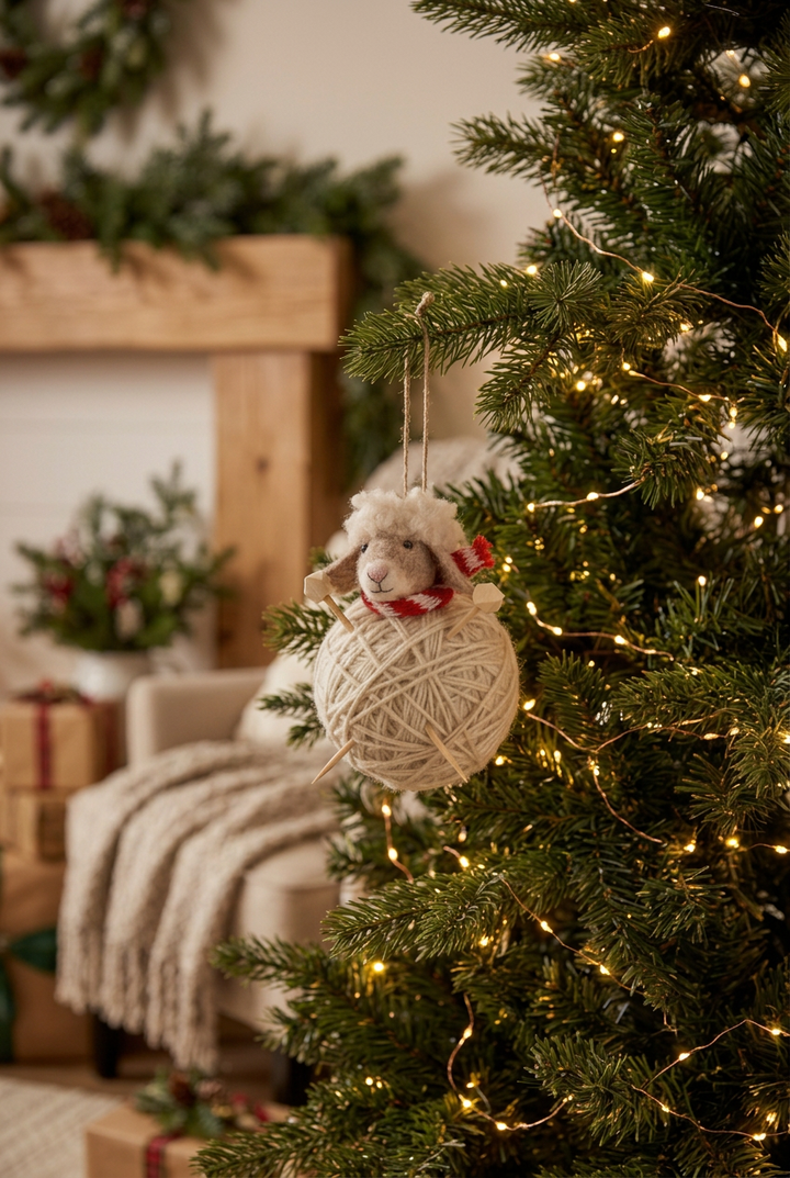 Silver Tree Sheep on Wool Ball A12952