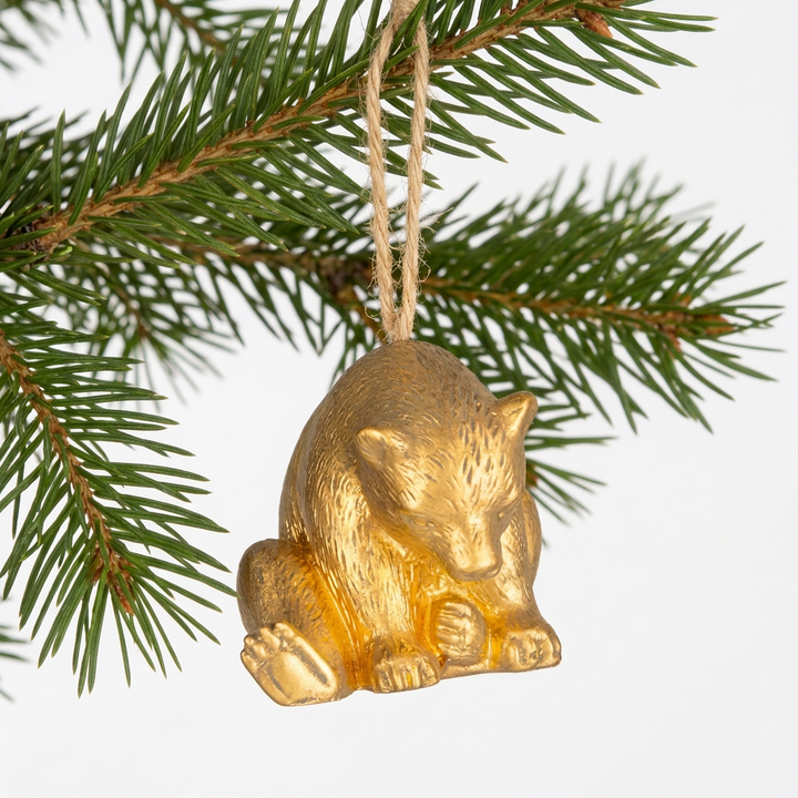 Silver Tree Gold Bear Ornament A25043