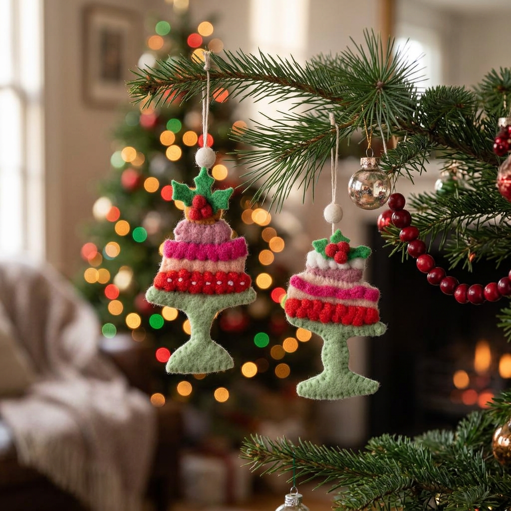 Silver Tree Felt Cake Ornaments A50553