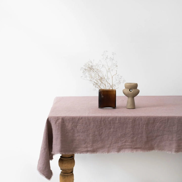 Linen Tales Ashes of Roses Tablecloth with Fringe
