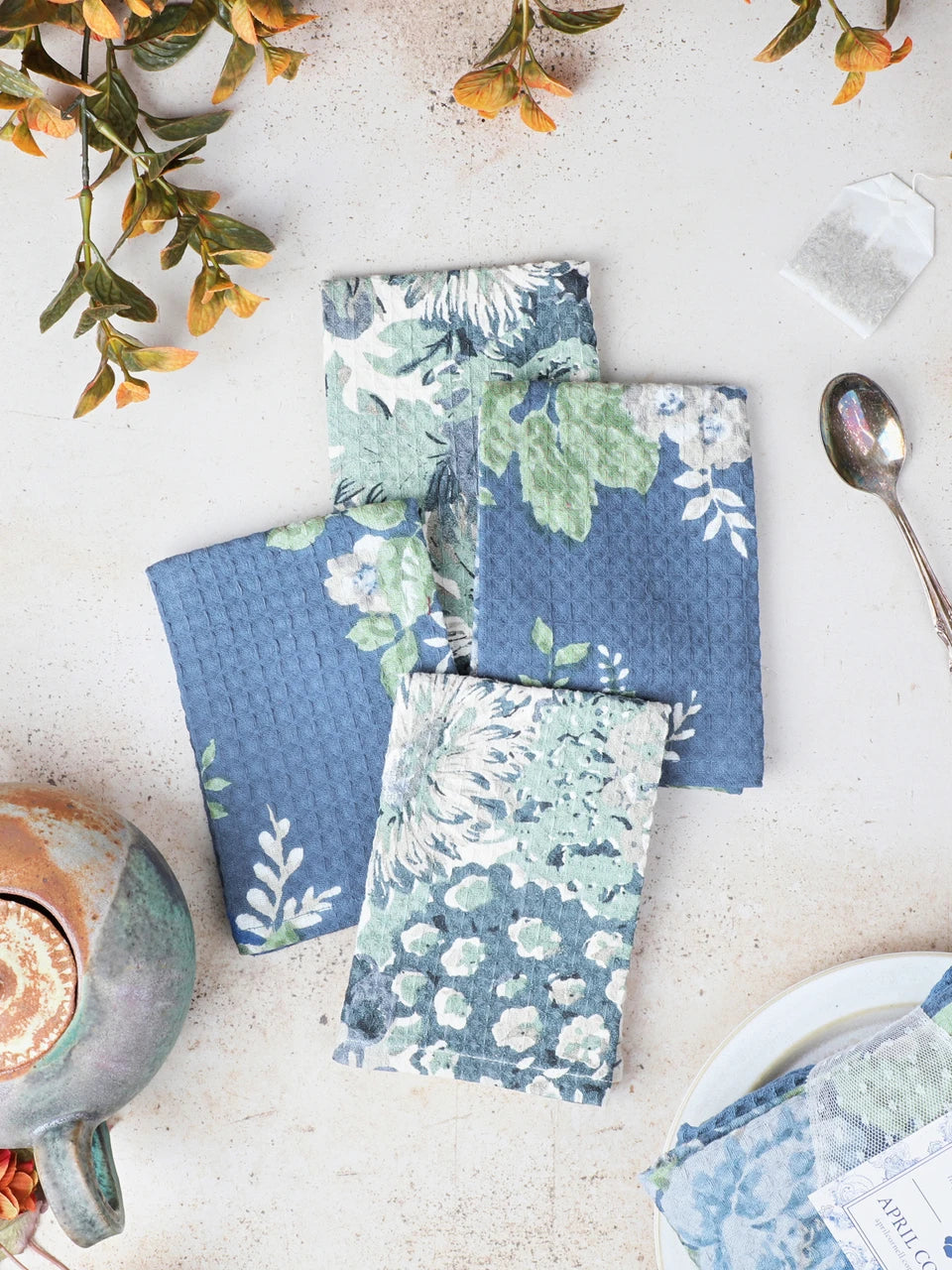 April Cornell Beautiful Blues Tiny Tea Towel Set/4