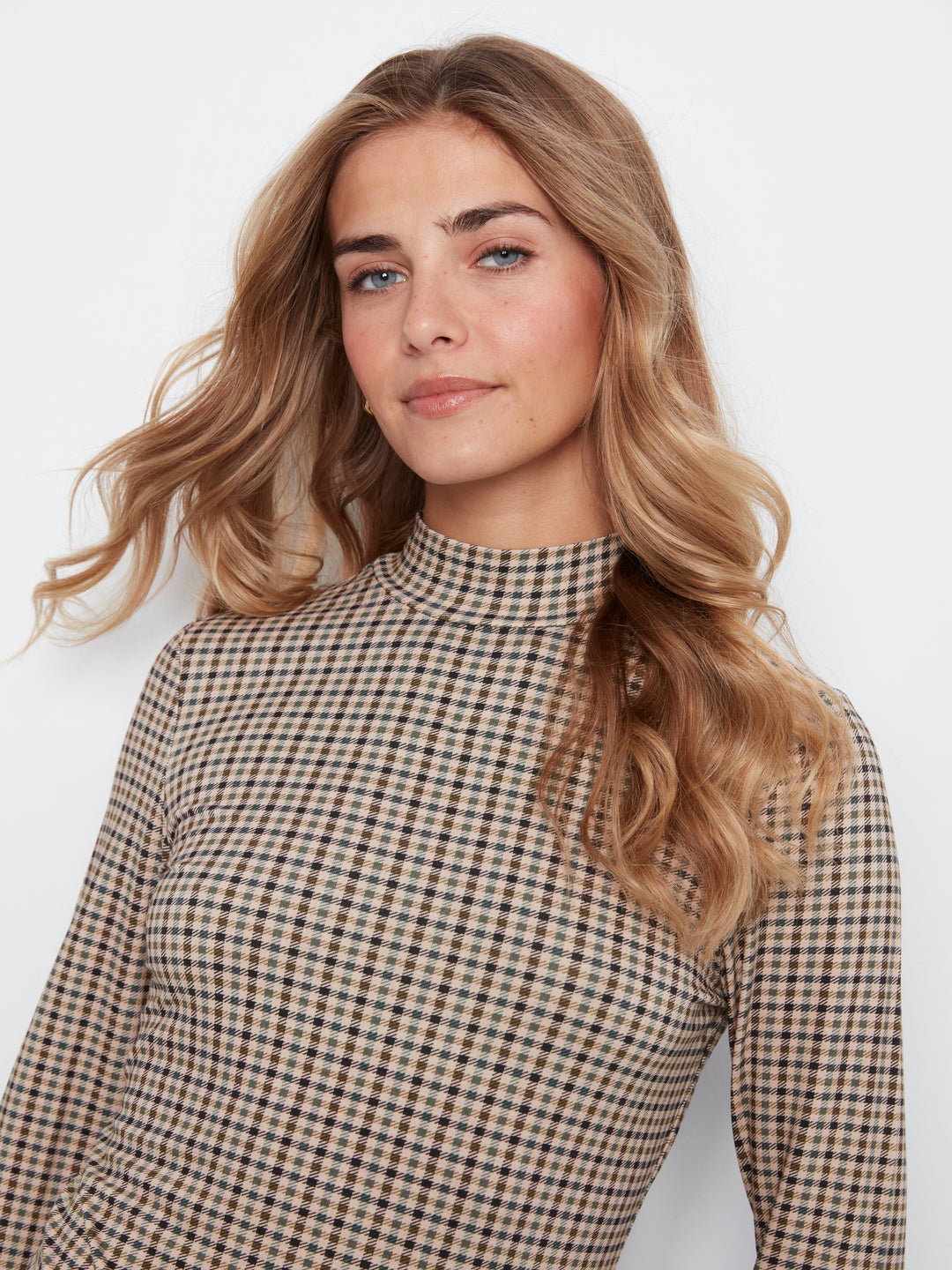 Charlie B Printed Long Sleeve Mock Neck Top  C1404RPK-P413  Coffee