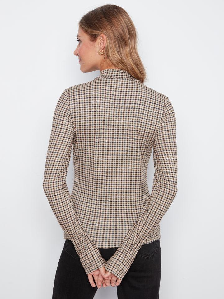 Charlie B Printed Long Sleeve Mock Neck Top  C1404RPK-P413  Coffee