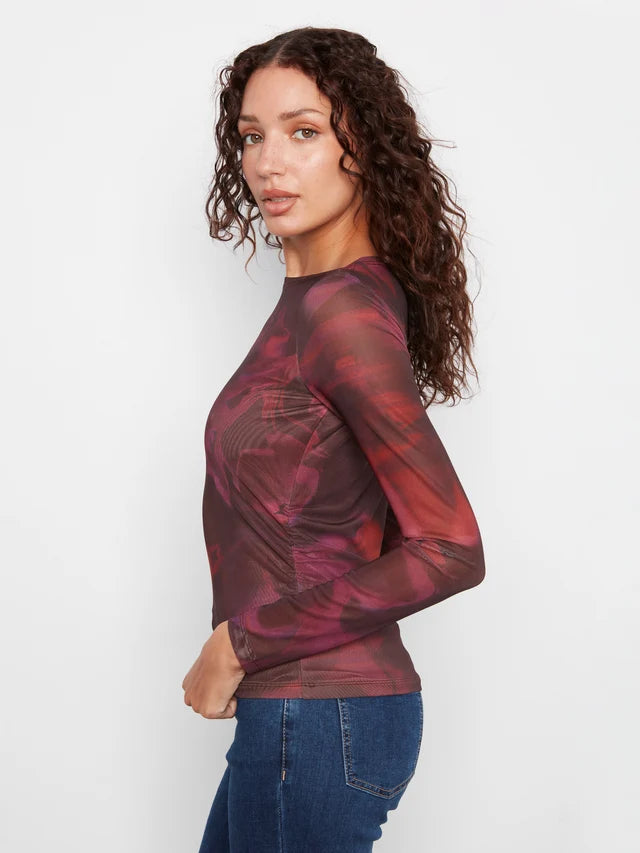 Charlie B Mesh Boat Neck Top  C1409-P485 Roses