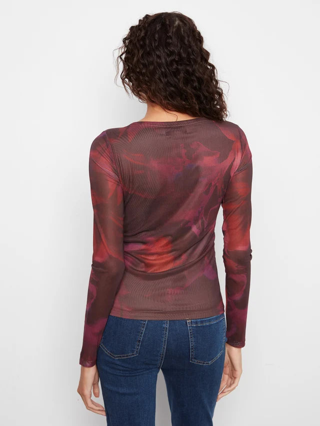 Charlie B Mesh Boat Neck Top  C1409-P485 Roses