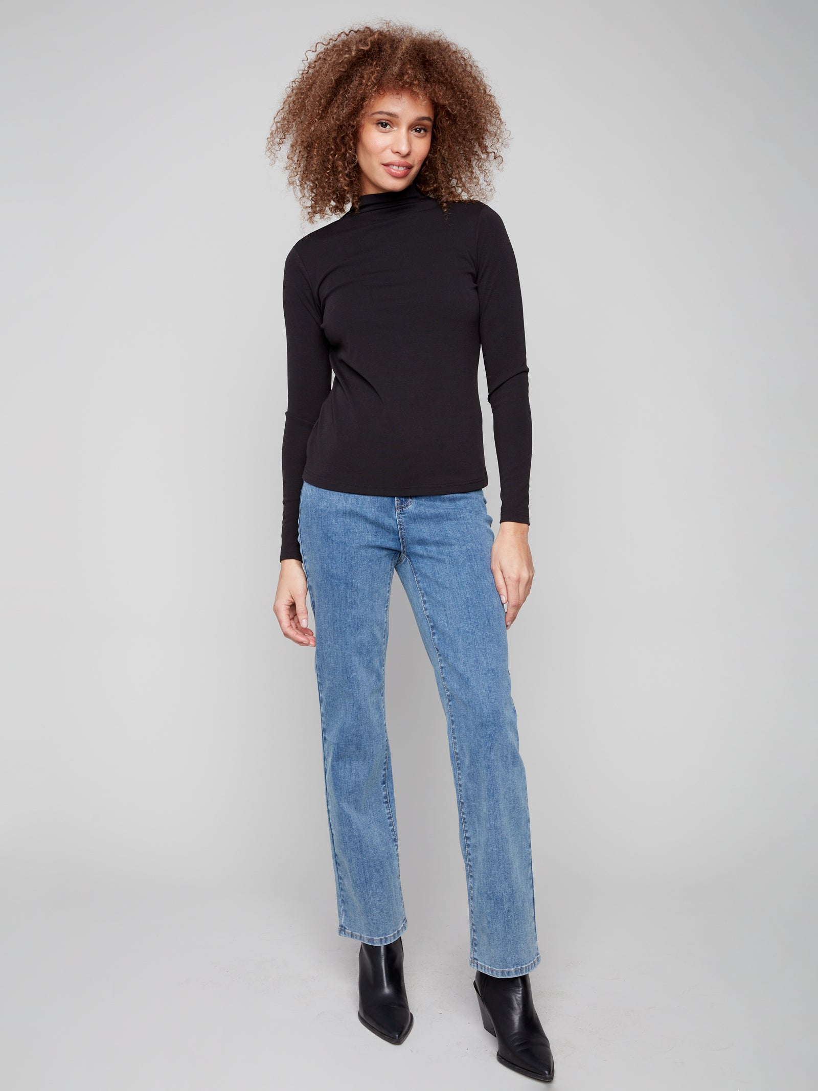 Charlie B Rib Knit Mock Neck Top  C1413-001  Black