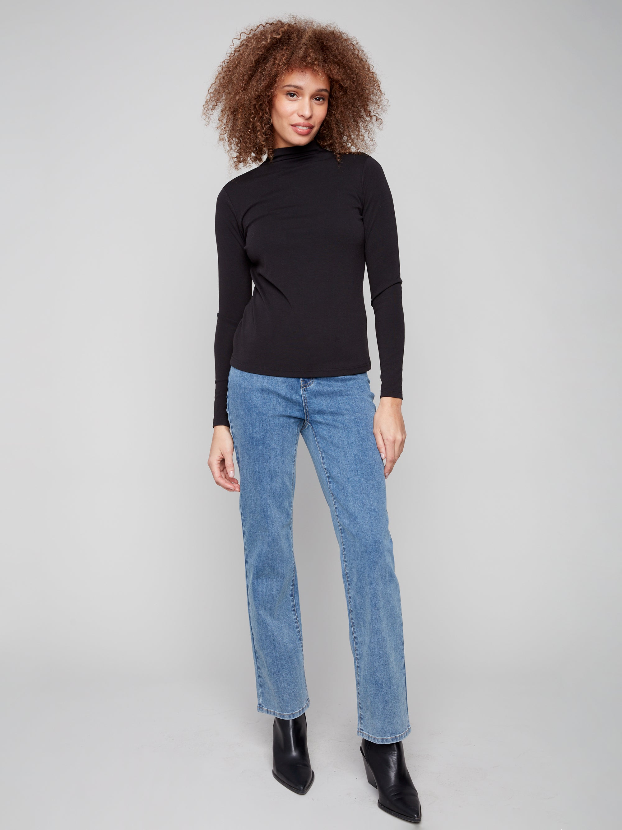 Charlie B Rib Knit Mock Neck Top  C1413-001  Black