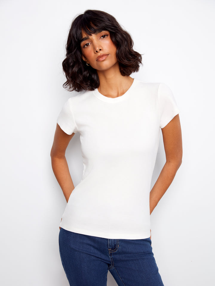 Charlie B Ribbed Crew Neck C1443 White