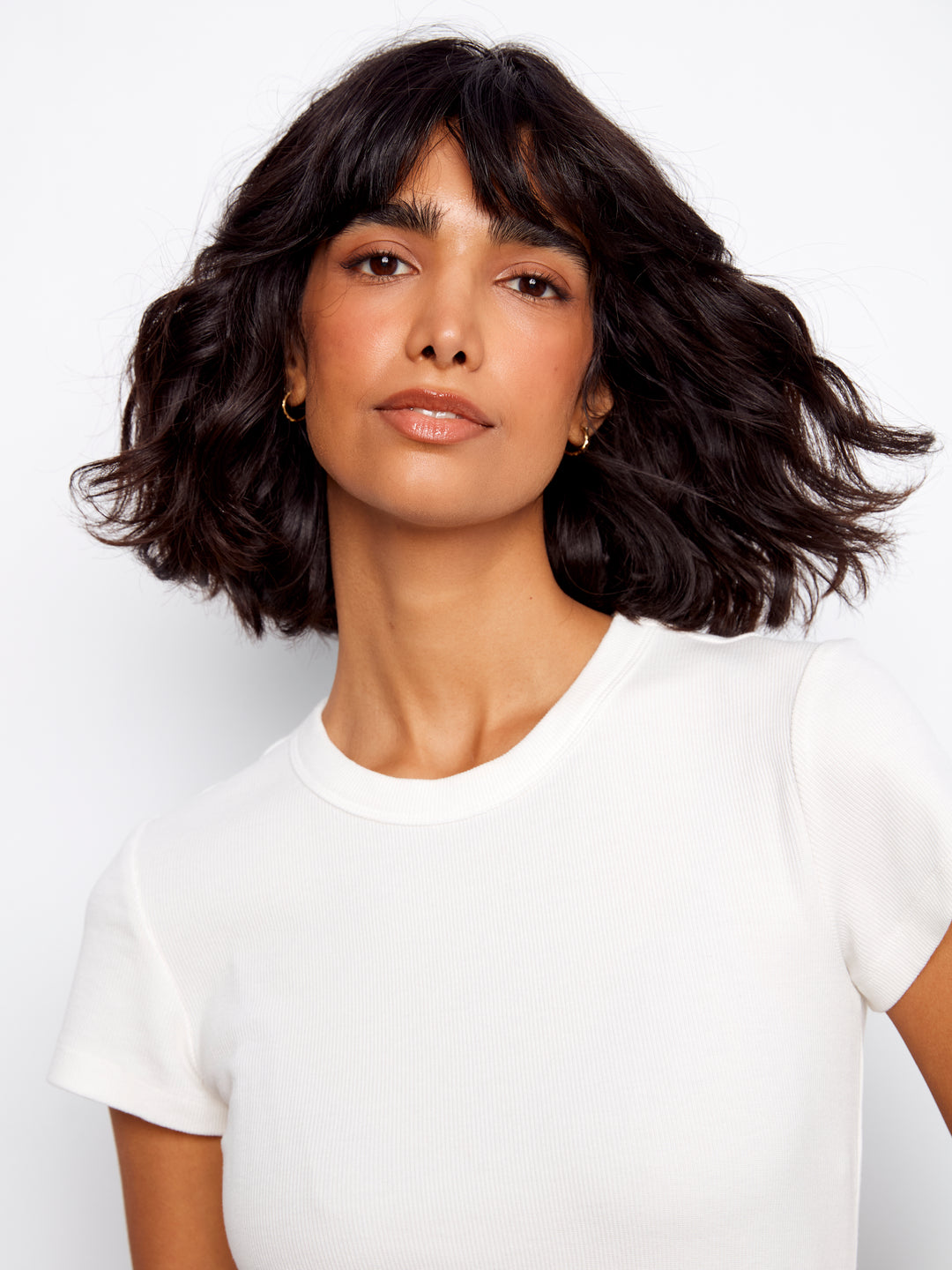 Charlie B Ribbed Crew Neck C1443 White
