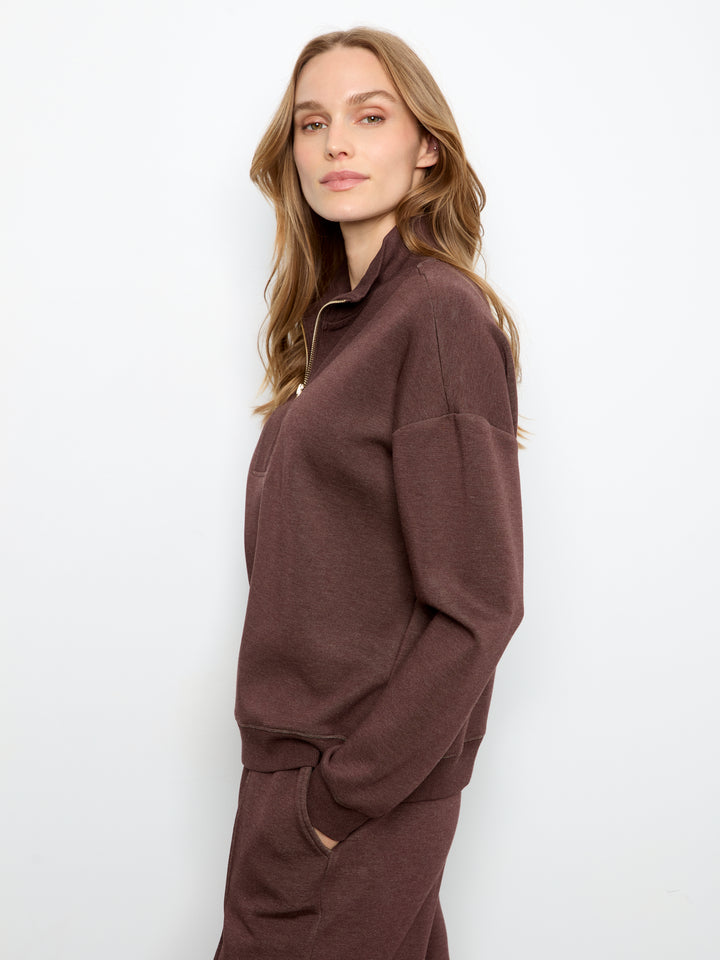 Charlie B Half Zip High Collar Sweatshirt  C1454-P479  Espresso