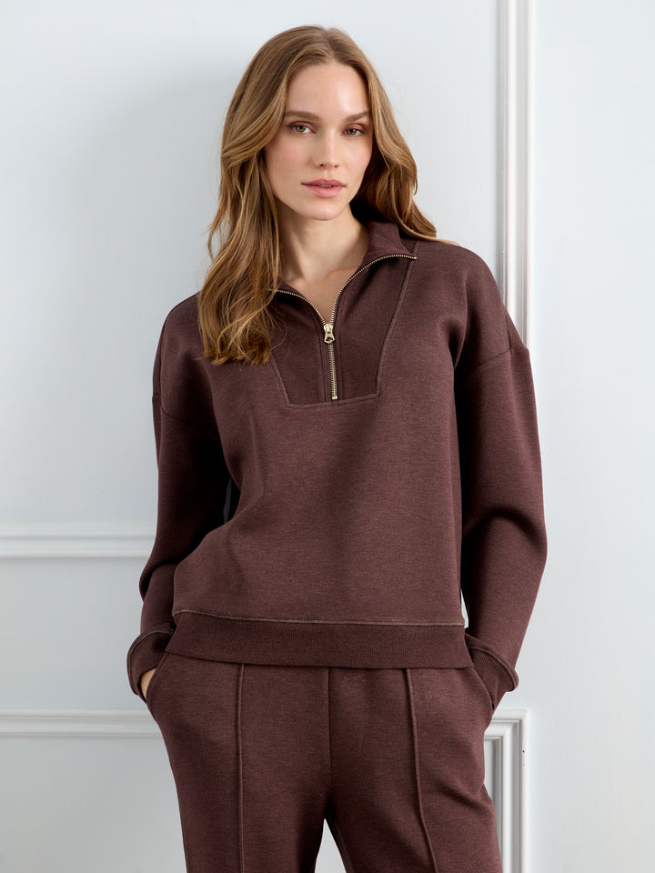 Charlie B Half Zip High Collar Sweatshirt  C1454-P479  Espresso