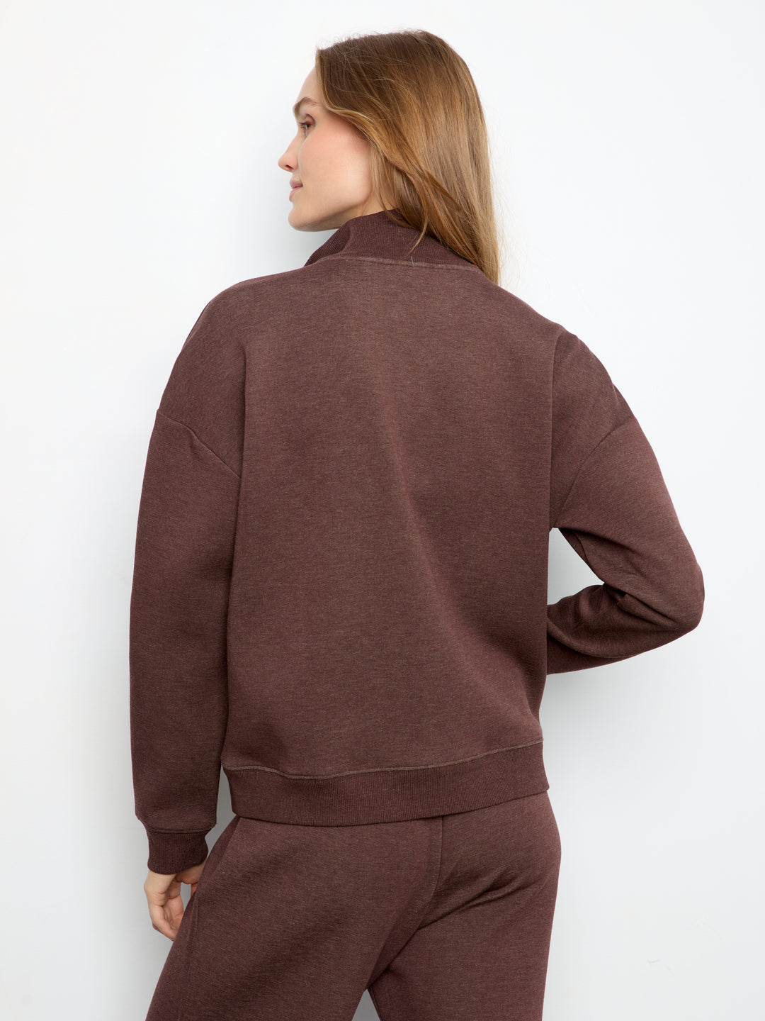 Charlie B Half Zip High Collar Sweatshirt  C1454-P479  Espresso