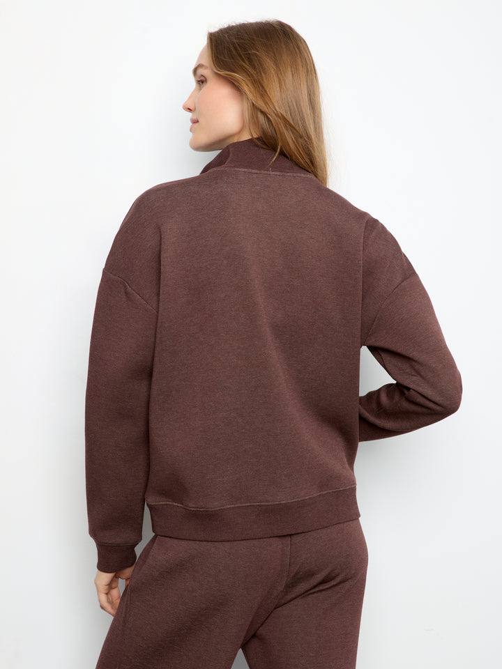 Charlie B Half Zip High Collar Sweatshirt  C1454-P479  Espresso