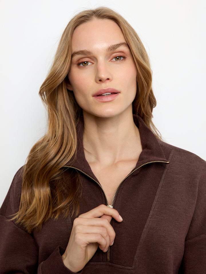 Charlie B Half Zip High Collar Sweatshirt  C1454-P479  Espresso