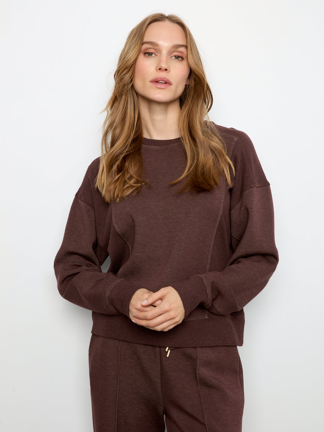 Charlie B Crew Neck Soft Scuba Top  C1462-P479  Expresso