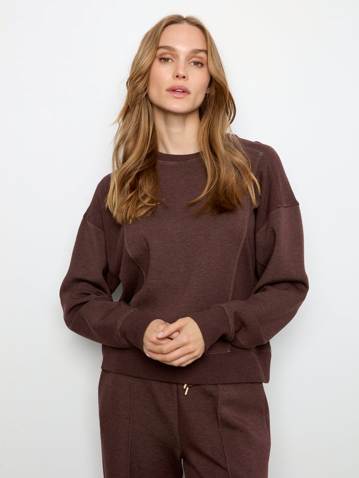 Charlie B Crew Neck Soft Scuba Top  C1462-P479  Expresso