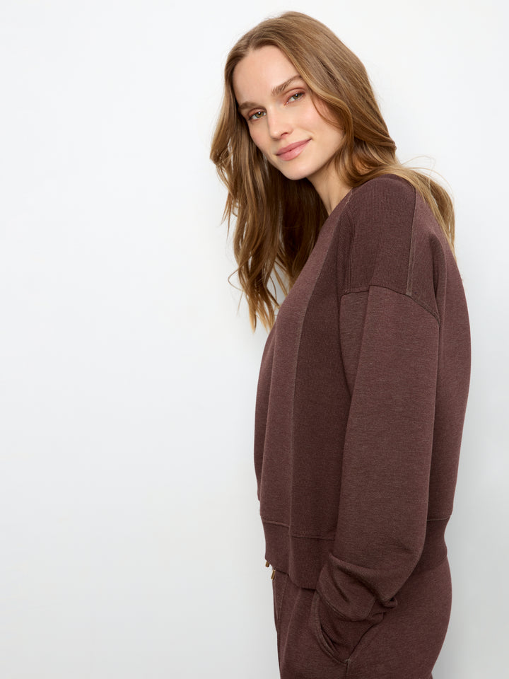 Charlie B Crew Neck Soft Scuba Top  C1462-P479  Expresso