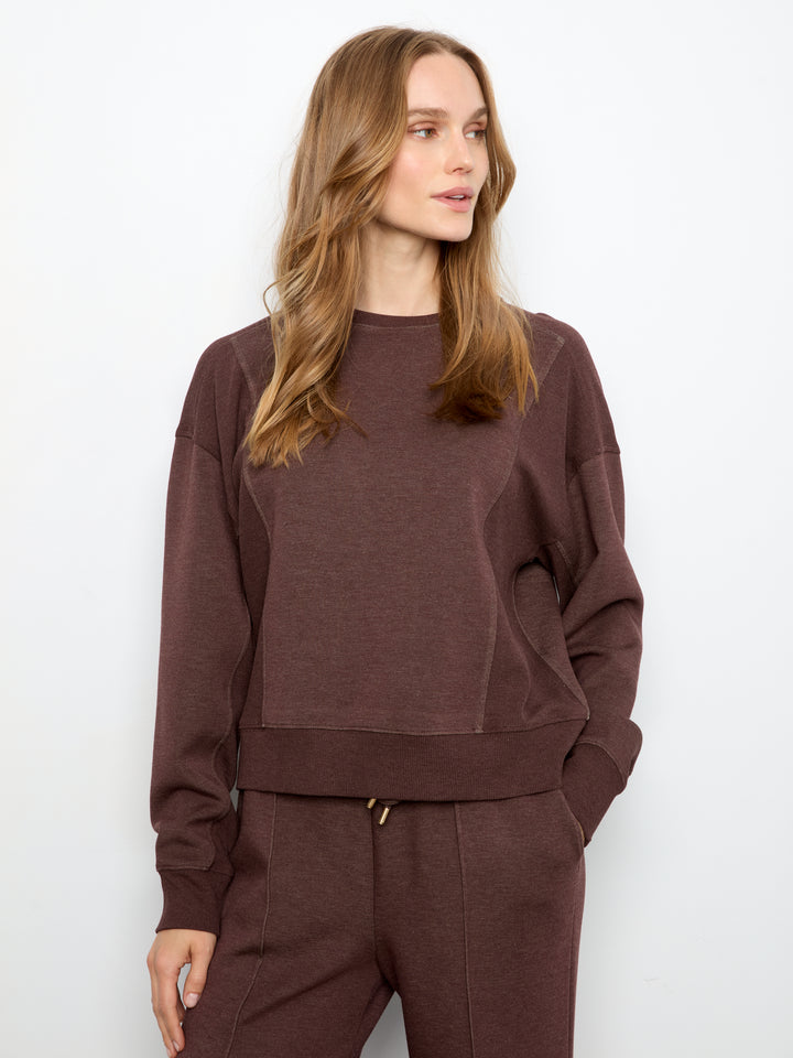 Charlie B Crew Neck Soft Scuba Top  C1462-P479  Expresso