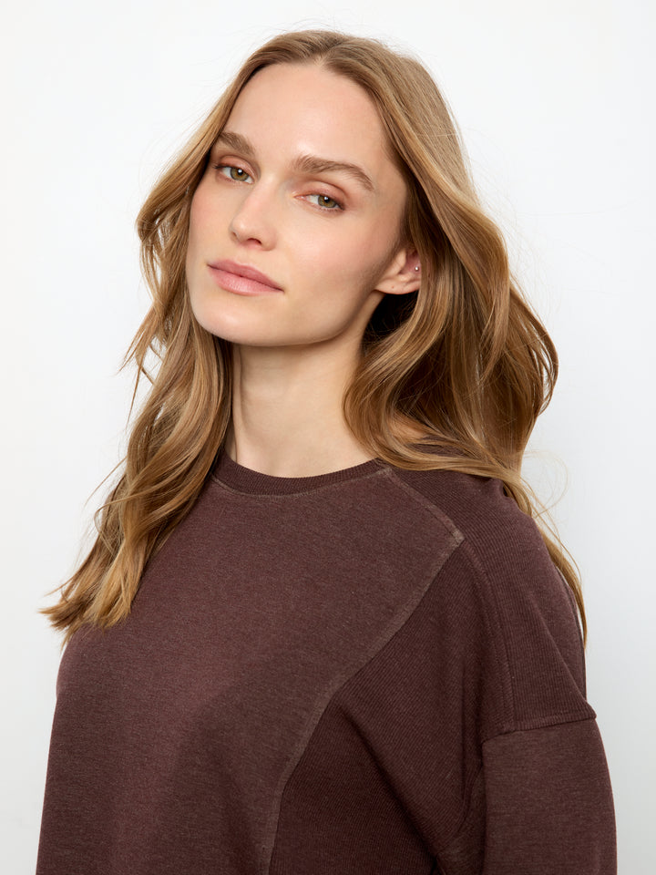 Charlie B Crew Neck Soft Scuba Top  C1462-P479  Expresso