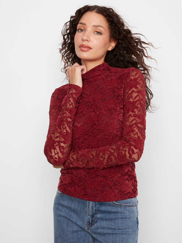 Charlie B Mock Neck Top  C1470-320  Merlot