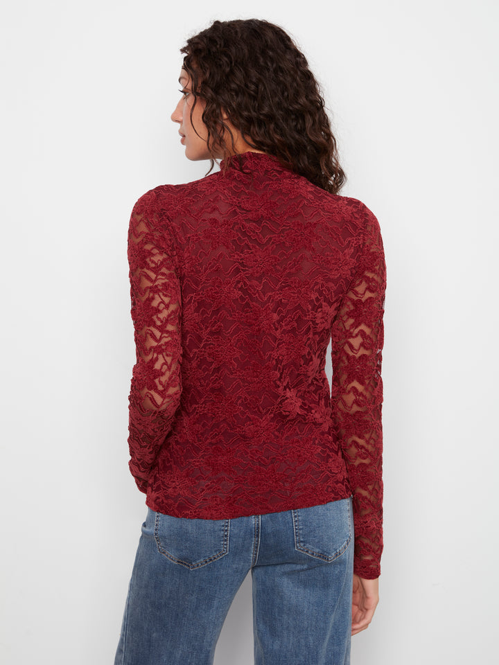 Charlie B Mock Neck Top  C1470-320  Merlot