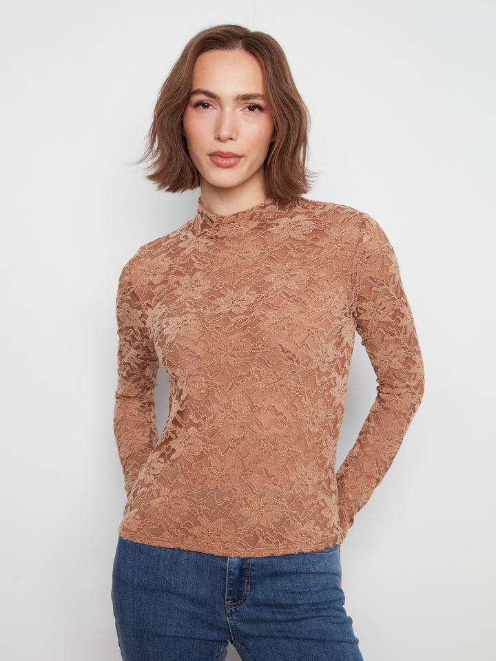 Charlie B Long Sleeve Mock Neck Top  C1470PK-610  Truffle
