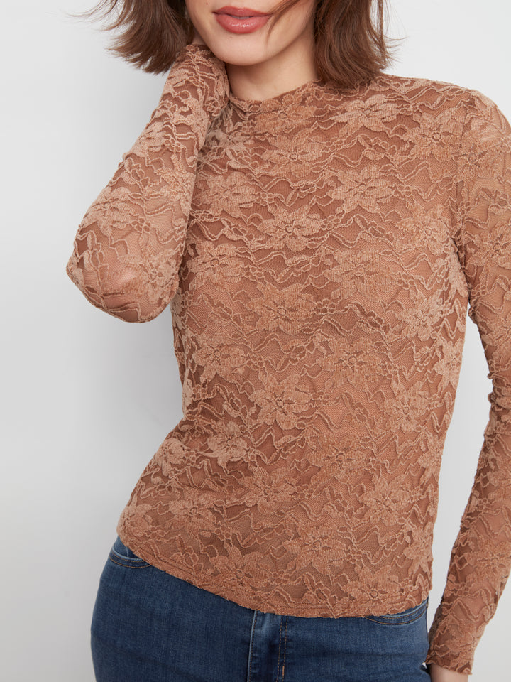 Charlie B Long Sleeve Mock Neck Top  C1470PK-610  Truffle