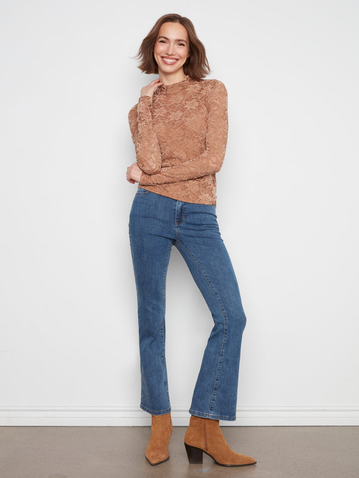 Charlie B Long Sleeve Mock Neck Top  C1470PK-610  Truffle