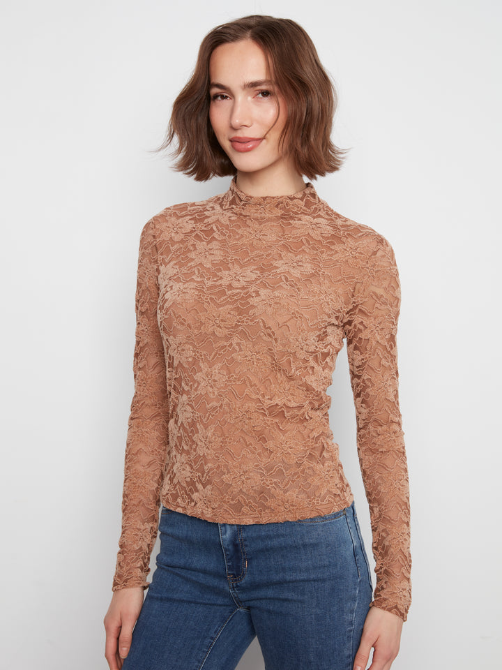Charlie B Long Sleeve Mock Neck Top  C1470PK-610  Truffle
