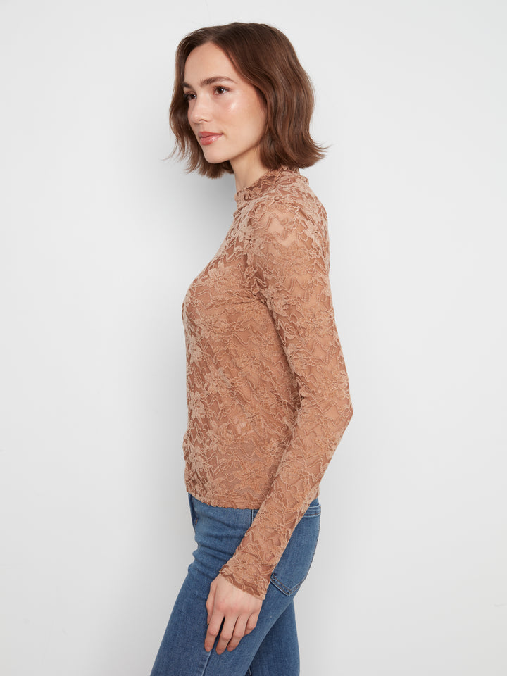 Charlie B Long Sleeve Mock Neck Top  C1470PK-610  Truffle
