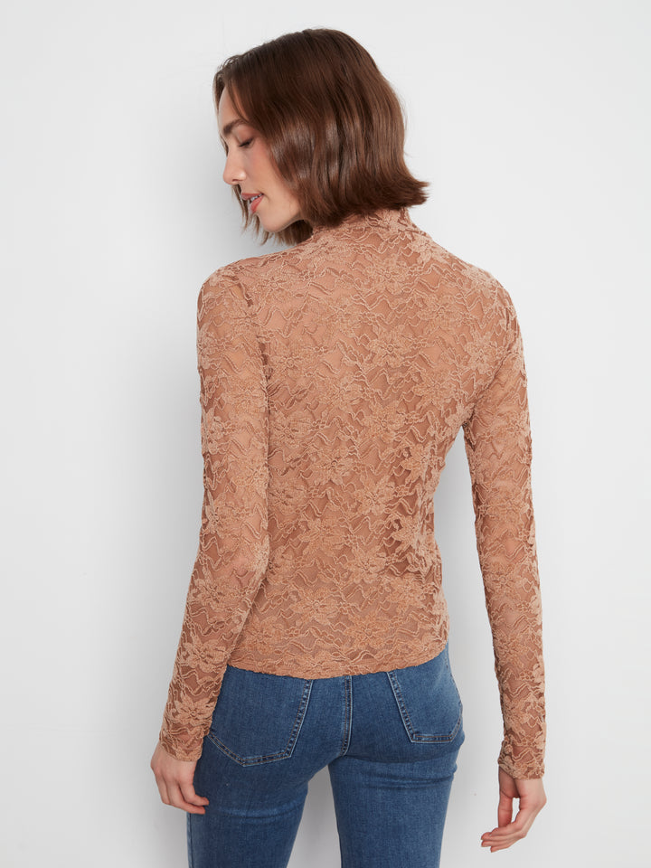 Charlie B Long Sleeve Mock Neck Top  C1470PK-610  Truffle