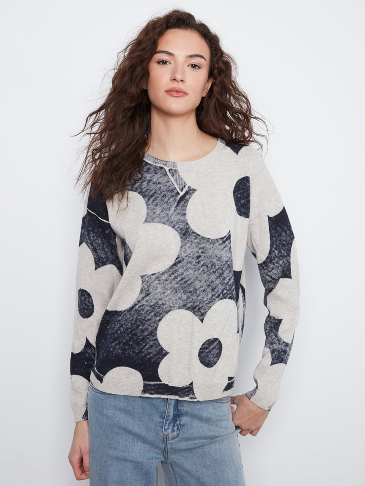 Charlie B Crew Neck Printed on Reverse Sweater  C2010-P117  Navy