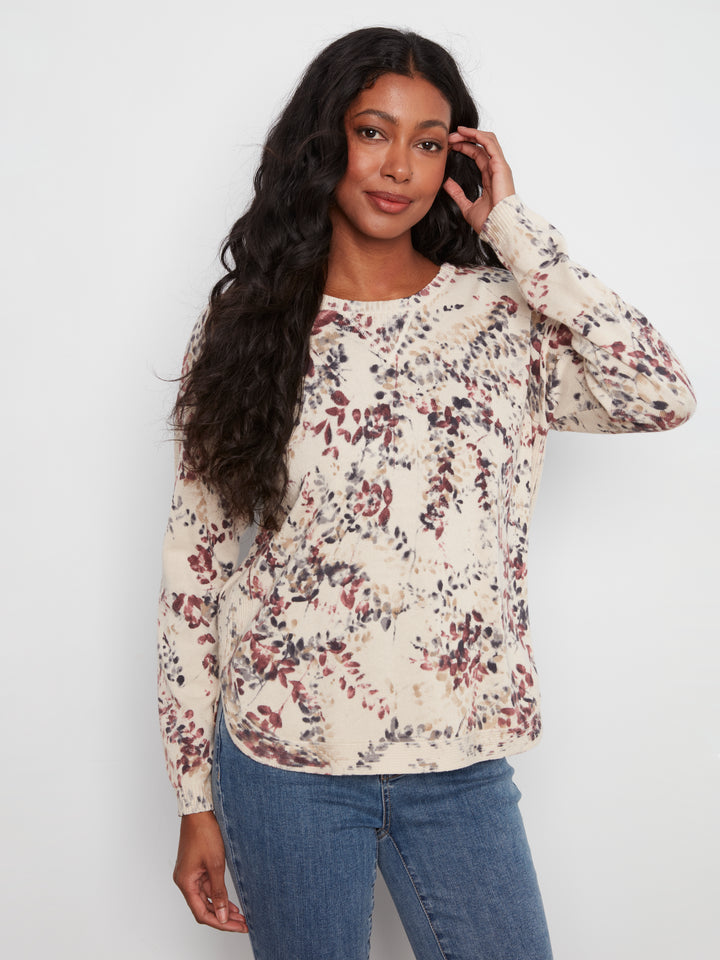 Charlie B Crew Neck Sweater Printed on Reverse  C2010P-P596  Poetry