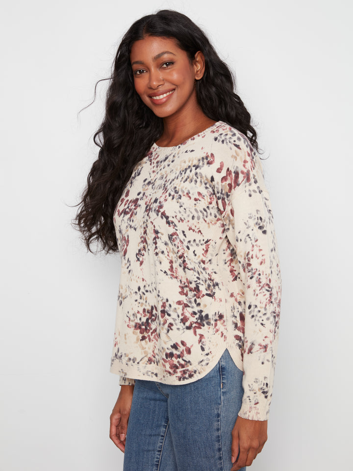 Charlie B Crew Neck Sweater Printed on Reverse  C2010P-P596  Poetry
