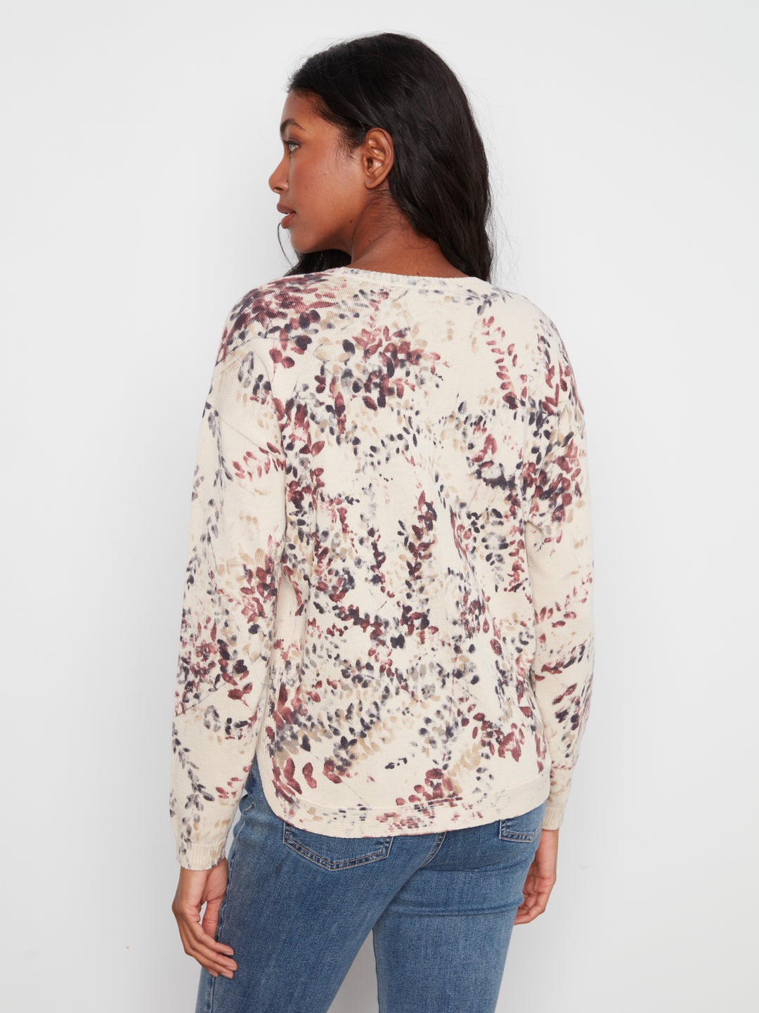 Charlie B Crew Neck Sweater Printed on Reverse  C2010P-P596  Poetry