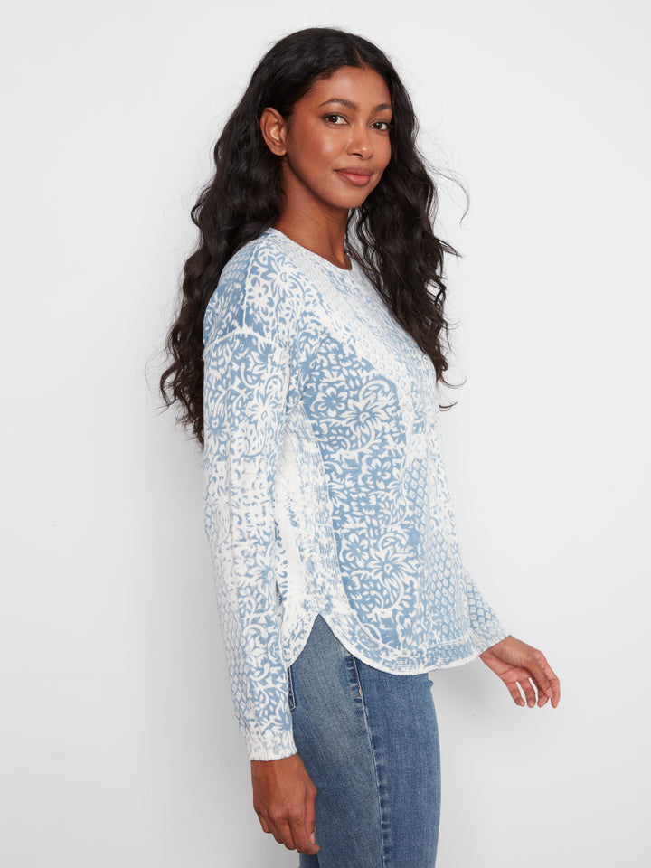 Charlie B Crew Neck Printed on Reverse Sweater  C2010-636  Damask