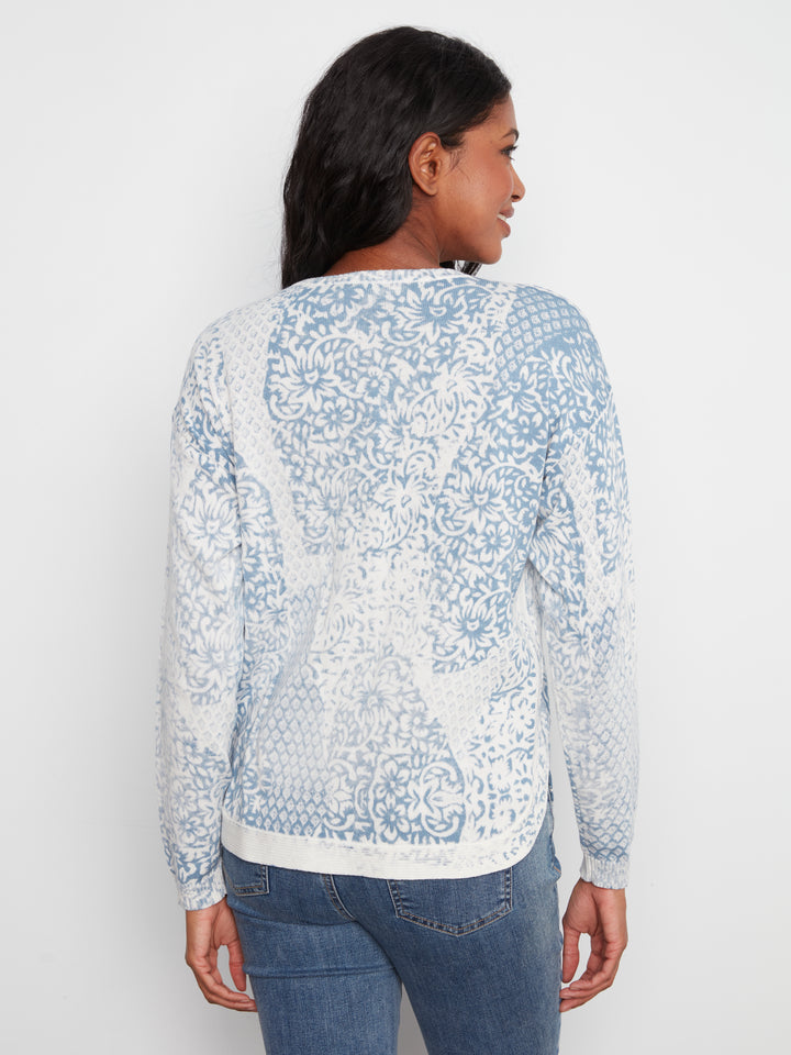 Charlie B Crew Neck Printed on Reverse Sweater  C2010-636  Damask