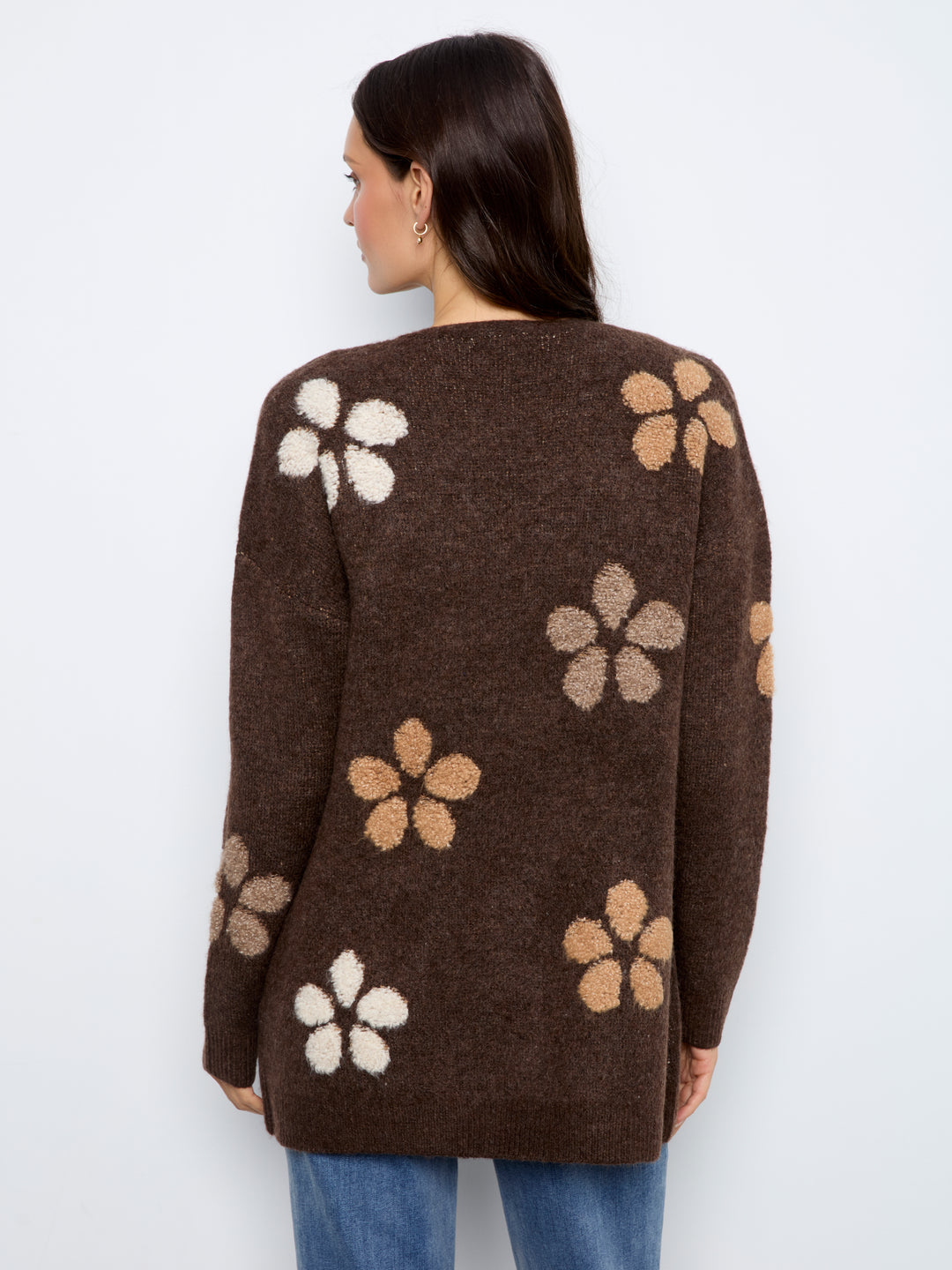 Charlie B Flower Boucle Long Sleeve Cardigan  C2029-P259  Heather Cocoa