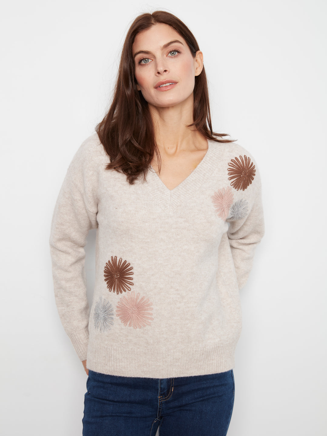 Charlie B V-Neck Oversized Sweater  C2056/433C  P371  Heather Oat