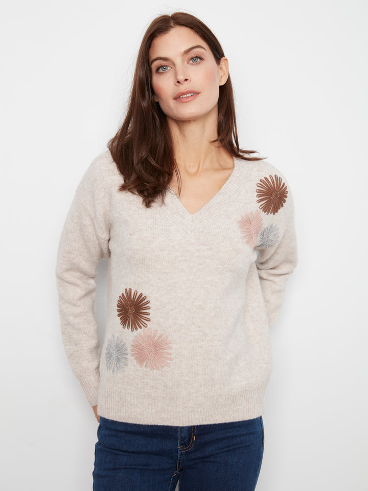 Charlie B V-Neck Oversized Sweater  C2056/433C  P371  Heather Oat