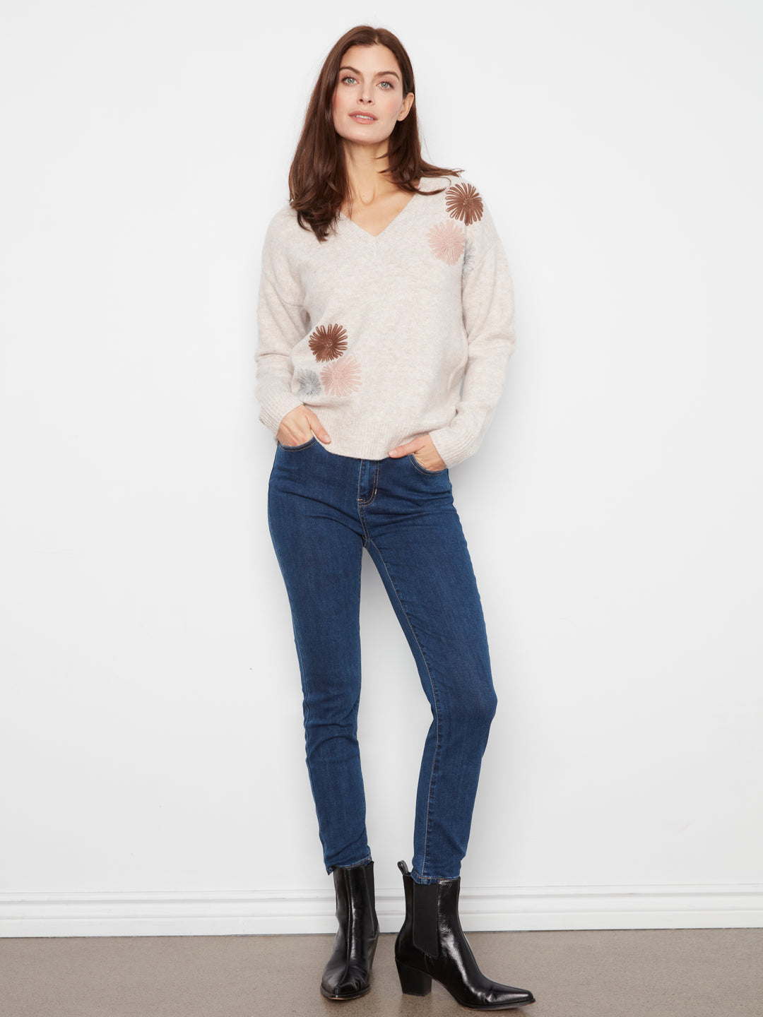 Charlie B V-Neck Oversized Sweater  C2056/433C  P371  Heather Oat