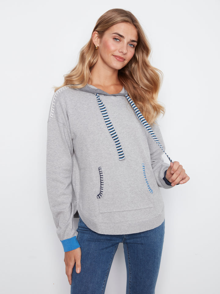 Charlie B Hooded Sweater with Contrast Trim  C2075/751C  008  Heather Grey