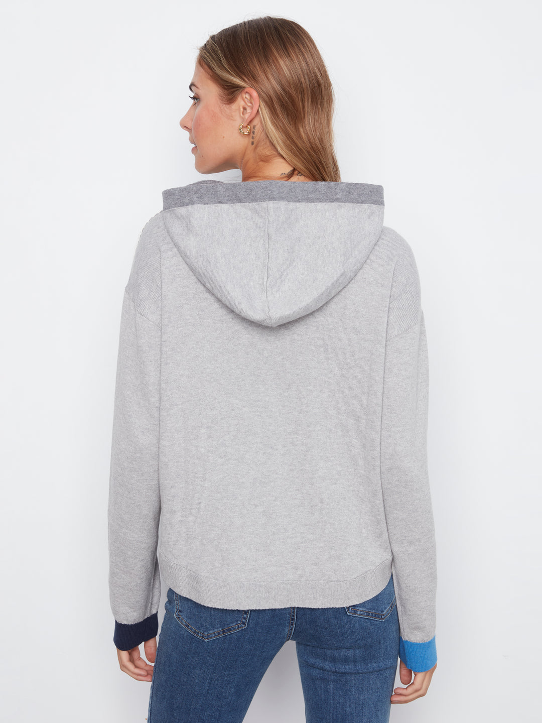 Charlie B Hooded Sweater with Contrast Trim  C2075/751C  008  Heather Grey