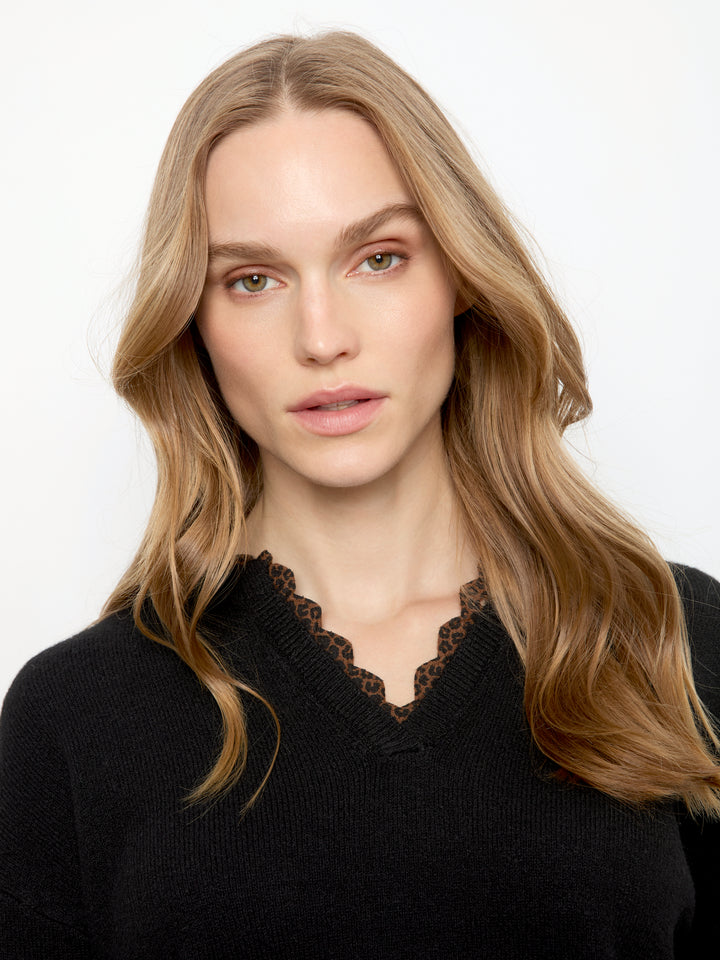 Charlie B Drop Shoulder V-Neck Sweater  C2081-001  Black